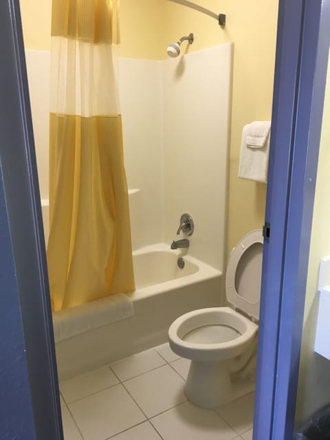 Combined shower/tub, hair dryer, towels