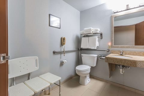 Combined shower/tub, free toiletries, hair dryer, bathrobes