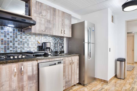 Luxury Apartment | Private kitchen | Full-size fridge, microwave, stovetop, dishwasher