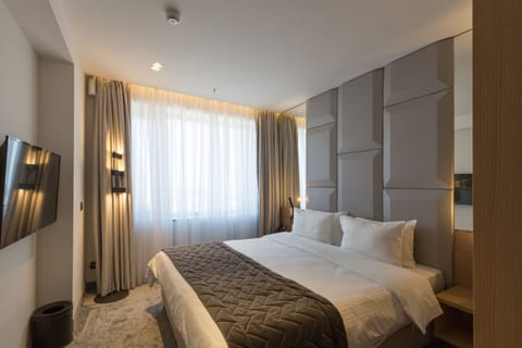 Standard Double Room | Minibar, in-room safe, desk, blackout drapes