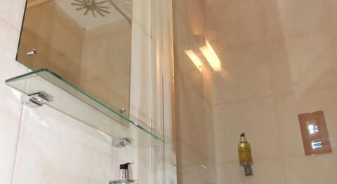 Shower, free toiletries, hair dryer, towels