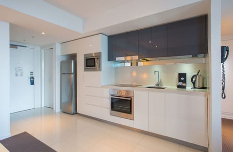 Superior Apartment, 2 Bedrooms | Private kitchen | Full-size fridge, microwave, oven, stovetop