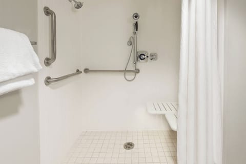 Combined shower/tub, free toiletries, hair dryer, towels