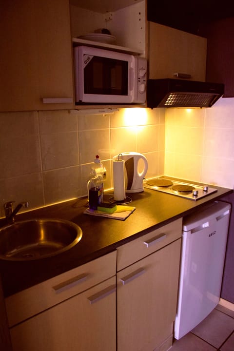 Fridge, microwave, coffee/tea maker, electric kettle