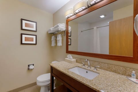 Combined shower/tub, hair dryer, towels