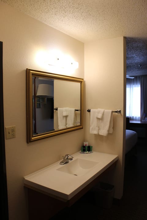 Room, 1 King Bed | Bathroom | Combined shower/tub, free toiletries, hair dryer, towels