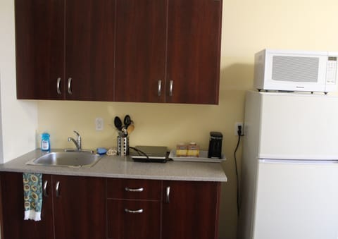 Room with 2 Double Beds Kitchenette  Double Occupancy Rate: add 10$ extra for each additional person | Private kitchenette | Microwave, coffee/tea maker