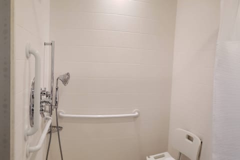 Combined shower/tub, free toiletries, hair dryer, towels