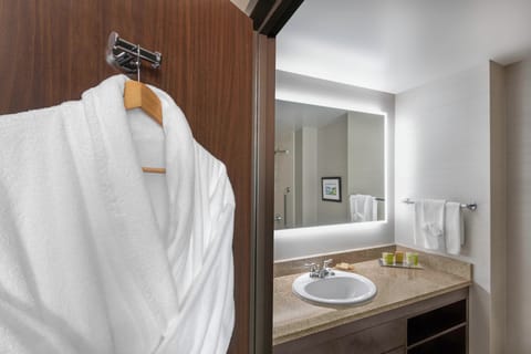 Designer toiletries, hair dryer, towels