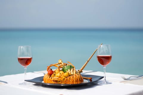 Mediterranean cuisine, beach views 