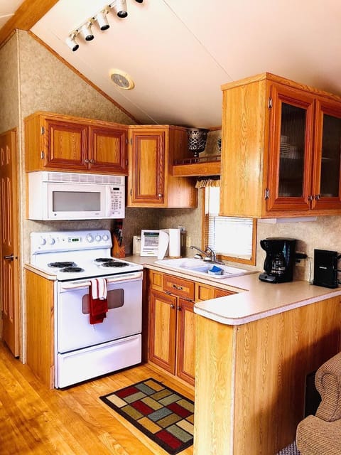 Full-size fridge, microwave, oven, stovetop