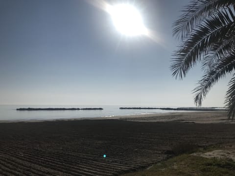 Private beach, white sand, sun loungers, beach umbrellas