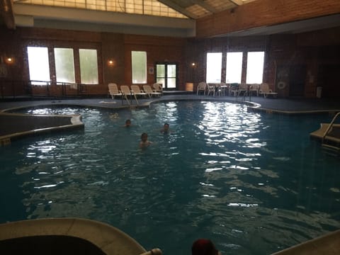 Indoor pool, open 10:00 AM to 10:00 PM, sun loungers