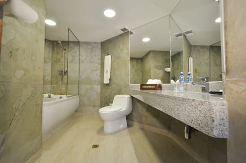 Standard Double Room, 1 Queen Bed | Bathroom | Bathtub, hair dryer, bidet, towels