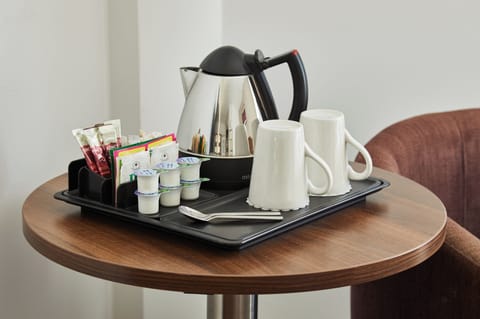 Desk, laptop workspace, blackout drapes, soundproofing