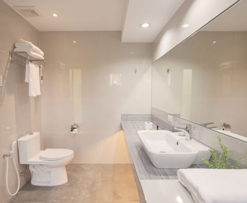 Deluxe Suite | Bathroom | Shower, rainfall showerhead, free toiletries, slippers