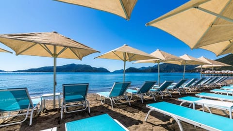 Private beach, free beach shuttle, sun loungers, beach umbrellas