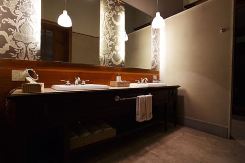 Deluxe Suite, 2 Queen Beds | Bathroom | Shower, hydromassage showerhead, designer toiletries, hair dryer