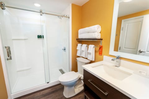 Studio Suite, 2 Queen Beds, Corner | Bathroom | Free toiletries, hair dryer, towels