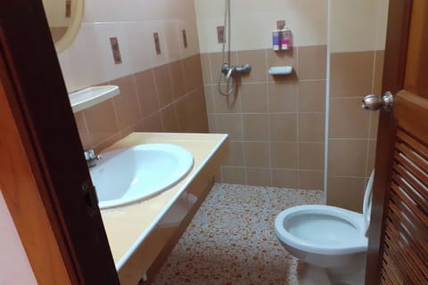 Shower, free toiletries, towels