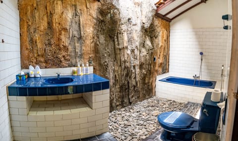 Shower, rainfall showerhead, bidet, towels