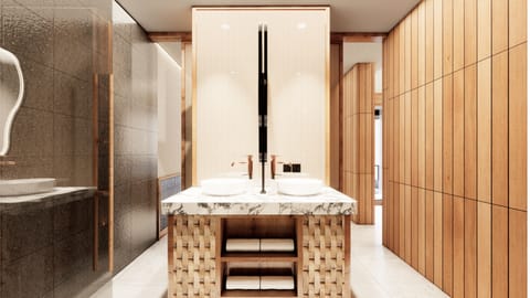 Suite Rice Field View | Bathroom | Separate tub and shower, rainfall showerhead, free toiletries