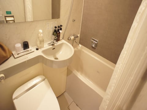 Combined shower/tub, free toiletries, hair dryer, bathrobes