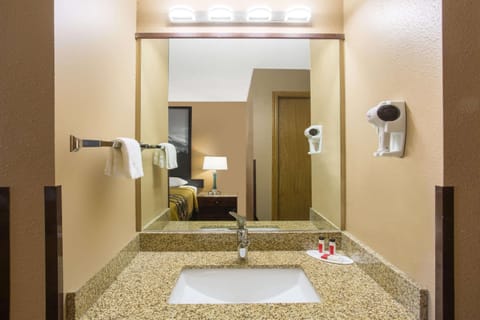 Combined shower/tub, hair dryer, towels