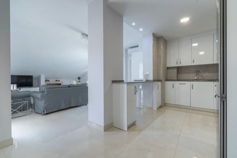 Premium two-bedroom penthouse with terrace | Private kitchen | Full-size fridge, microwave, oven, stovetop