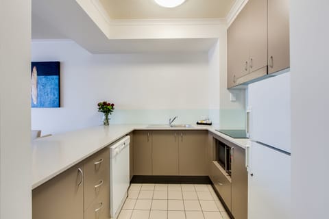 Two Bedroom Deluxe | Private kitchen | Full-size fridge, microwave, oven, stovetop