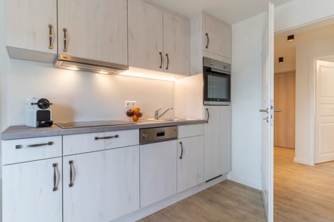 Apartment, Terrace | Private kitchen | Fridge, oven, stovetop, dishwasher