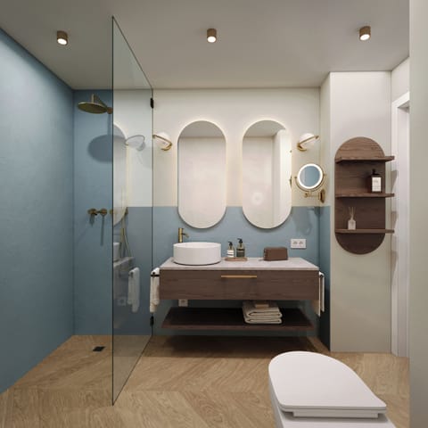 Shower, free toiletries, hair dryer, towels