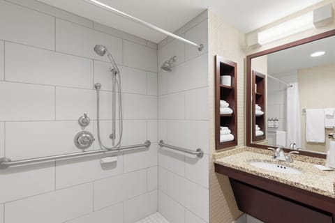 Standard Room, 1 King Bed, Accessible (Roll-In Shower) | Bathroom | Free toiletries, hair dryer, towels, soap