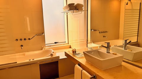 Deluxe Studio Suite | Bathroom | Combined shower/tub, jetted tub, rainfall showerhead