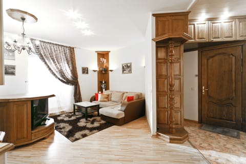 Apartment, 1 Bedroom | Living room | 50-inch LCD TV with satellite channels, TV, DVD player