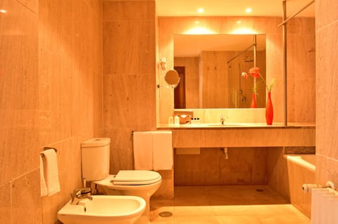 Bathtub, deep soaking tub, eco-friendly toiletries, hair dryer