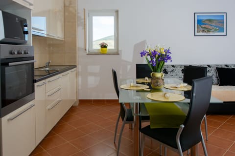 Deluxe Apartment | Private kitchen | Full-size fridge, microwave, stovetop, coffee/tea maker