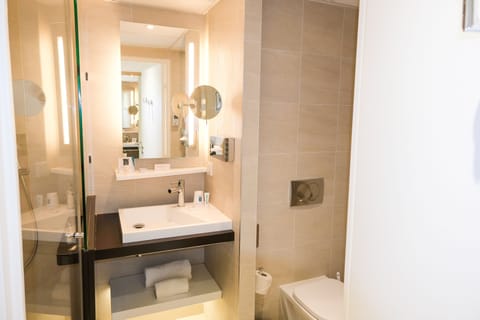 Hair dryer, bathrobes, slippers, towels