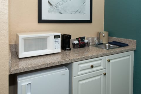 Fridge, microwave, coffee/tea maker