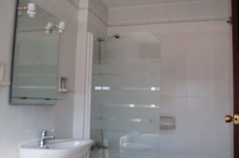 Combined shower/tub, free toiletries, towels