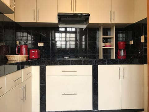 Family Apartment, 2 Bedrooms, Fireplace, Garden View | Private kitchenette | Fridge, electric kettle