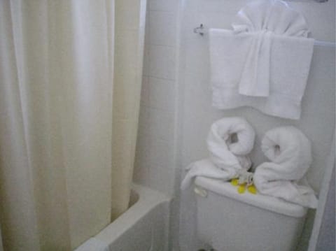 Shower, rainfall showerhead, free toiletries, towels