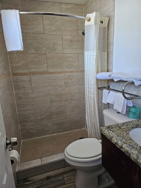 Standard Double Room, 2 Double Beds | Bathroom | Combined shower/tub, free toiletries, towels