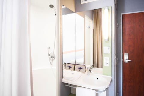 Shower, eco-friendly toiletries, hair dryer, towels