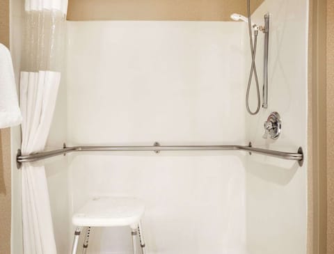 Combined shower/tub, free toiletries, hair dryer, towels