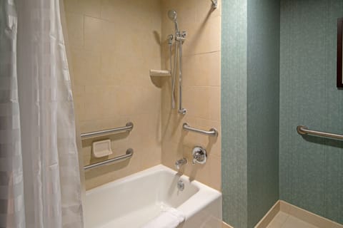 Designer toiletries, hair dryer, towels