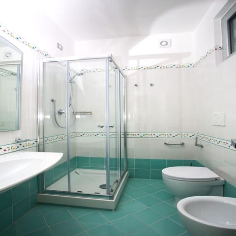 Shower, free toiletries, hair dryer, bidet