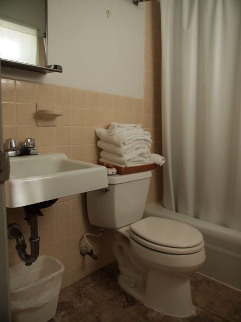 Combined shower/tub, free toiletries, hair dryer, towels