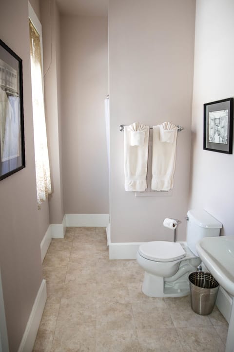 Private Bath- Second Floor- Two Queens | Bathroom | Hair dryer, towels