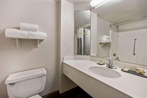 Combined shower/tub, free toiletries, hair dryer, towels